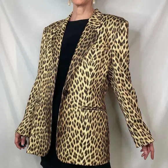 SOLD Cache vintage leopard print blazer jacket Y2K 90s animal cheetah mob wife L - Picture 16 of 16